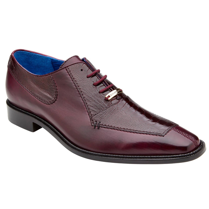 Men's Belvedere Biagio Ostrich Leg & Italian Calf Lace Up Dress Shoe in Burgundy