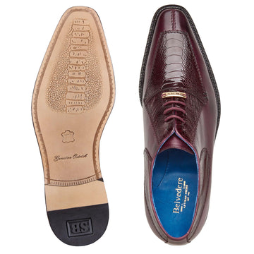 Men's Belvedere Biagio Ostrich Leg & Italian Calf Lace Up Dress Shoe in Burgundy