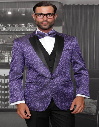 Big and Tall Size Tuxedo Dinner Jacket - Paisley Fabric Blazer in Color Purple 1   - from alligatorwarehouse.com