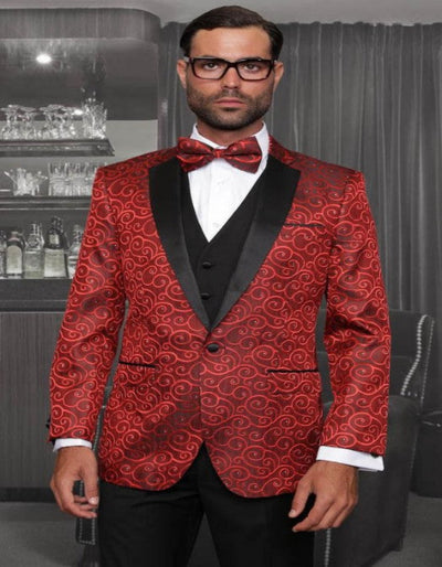 Big and Tall Size Tuxedo Dinner Jacket - Paisley Fabric Blazer in Color Red 1   - from alligatorwarehouse.com