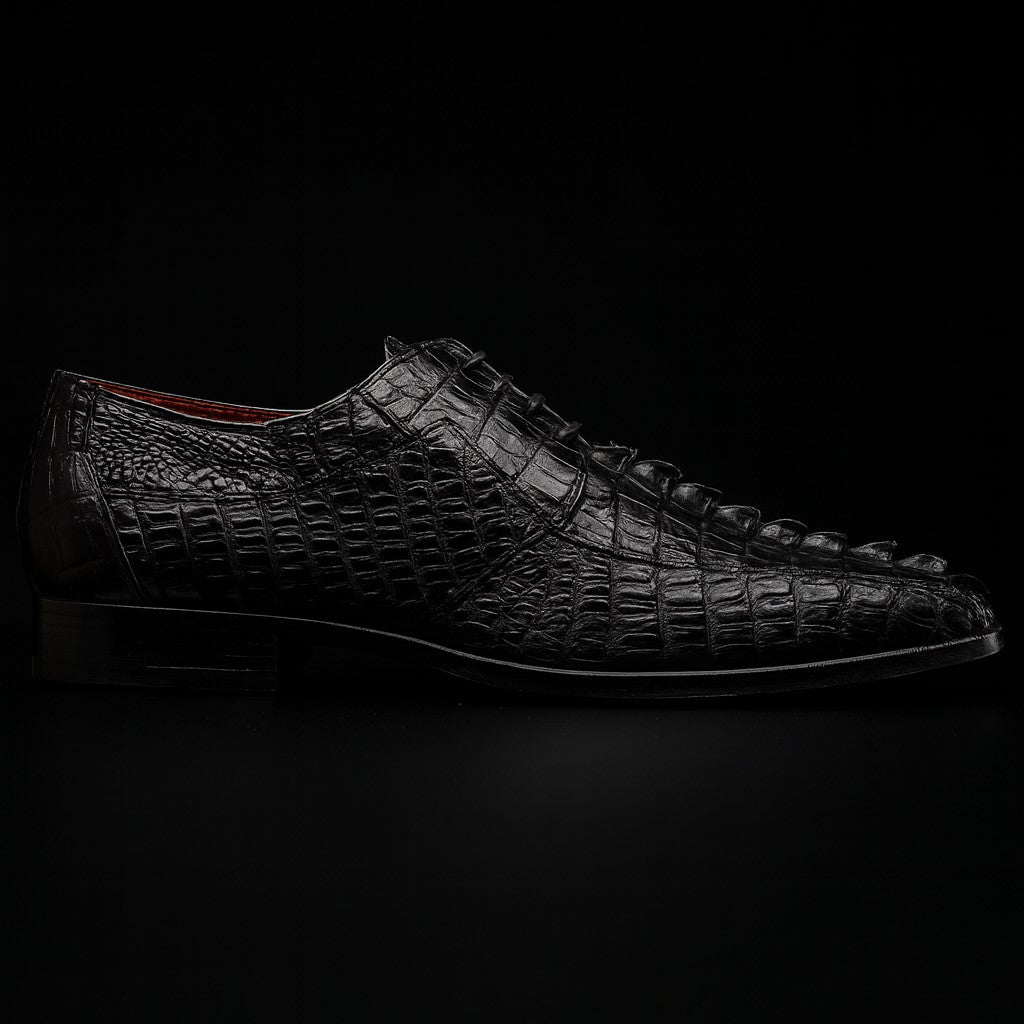 Marco Di Milano Cancun Black Caiman Crocodile Derby Shoes