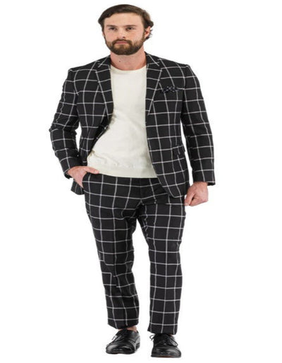 Mens Plaid Suits - Windowpane Pattern With Vest -Business Suit Black 2   - from alligatorwarehouse.com
