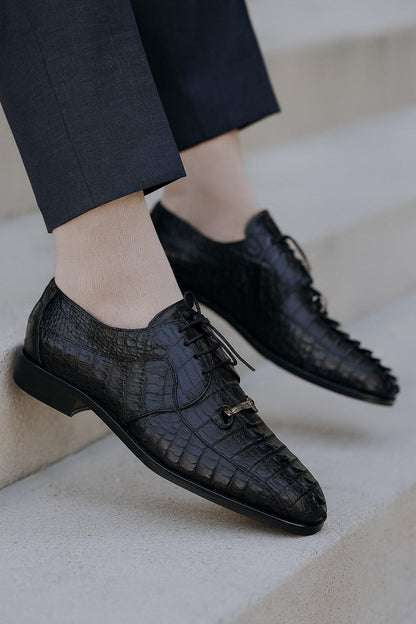 Marco Di Milano Cancun Black Caiman Crocodile Derby Shoes