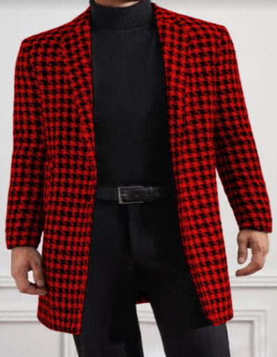 Men Houndstooth Lapel Collar Single Breasted Tweed Overcoat Black and Red 1   - from alligatorwarehouse.com