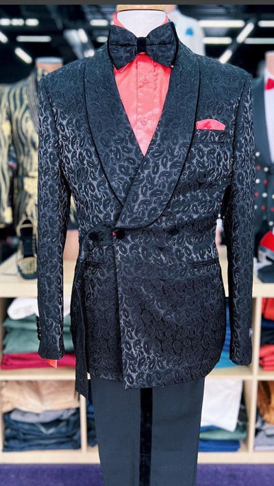 Mens Black Paisley Tuxedo Jacket with – Elegant Formalwear Smoking Jacket 4   - from alligatorwarehouse.com