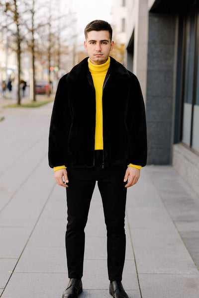 Mens Black Faux Fur Jacket – Luxury Winter Zip-Up Coat with Soft Plush Finish 5   - from alligatorwarehouse.com