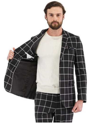 Mens Plaid Suits - Windowpane Pattern With Vest -Business Suit Black 3   - from alligatorwarehouse.com