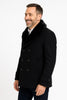 Mens Black Peacoat Wool Overcoat with Faux Fur Shawl Collar – Double-Breasted Winter Peacoat 2   - from alligatorwarehouse.com