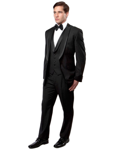 Mens Vested Modern Fit Peak Trim Wool Tuxedo in Black 1 CO-2096  - from alligatorwarehouse.com