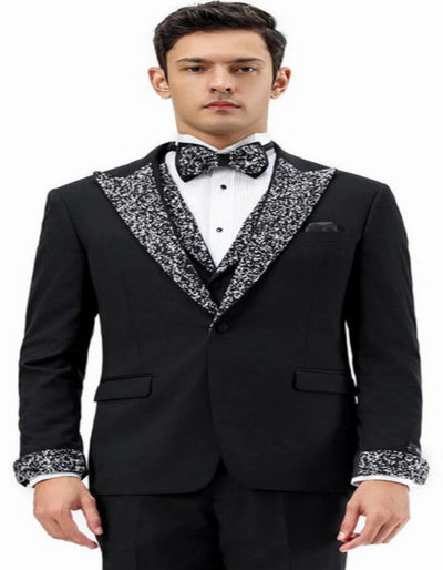 Black Prom Tuxedo - Perfect Wedding Suit Vested Rhinestone Lapelled 1   - from alligatorwarehouse.com
