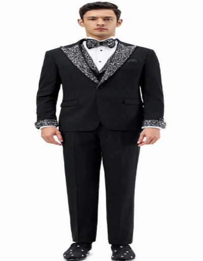 Black Prom Tuxedo - Perfect Wedding Suit Vested Rhinestone Lapelled 3   - from alligatorwarehouse.com