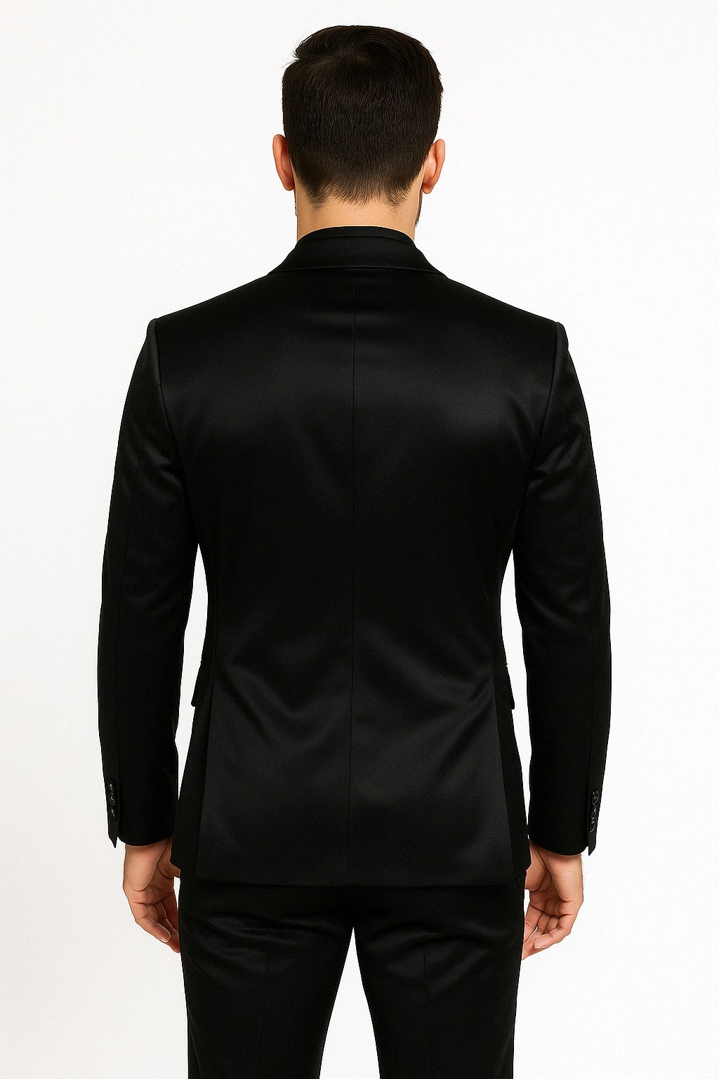 Black Satin Flex Two-Piece Suit ƒ?? Slim Fit Sport Coat and Matching Pants