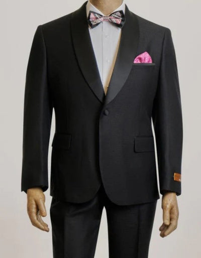 Mens Black Suit - Designer Brand Shawl Lapel Suit No Pleated Pants Modern Fit 1 Steve-Black-02  - from alligatorwarehouse.com
