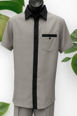 Mens Black White Houndstooth Short Sleeve Walking Suit
