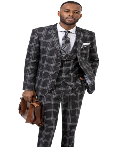 Black Windowpane Pane Suit - Mens Vested 3 Piece Suit - Gangster 1920s Style 1   - from alligatorwarehouse.com
