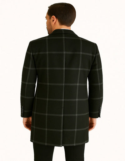 Mens Black Windowpane Wool Overcoat – Big Plaid Pattern Classic Checkered CarCoat 2   - from alligatorwarehouse.com