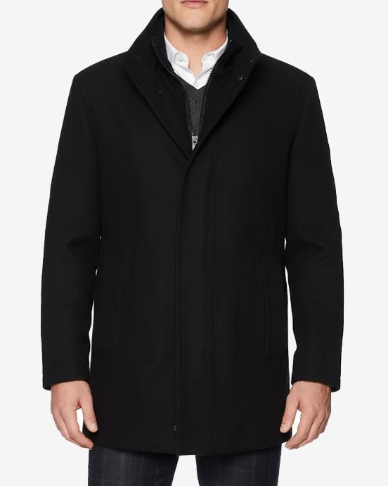 Mens Black Wool Car Coat – Modern Fit