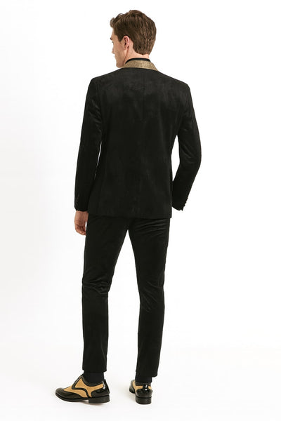 Mens Black and Gold Jacquard Tuxedo Blazer – Luxury Shawl Collar Wedding and Party Smoking Jacket 3   - from alligatorwarehouse.com