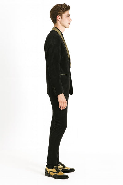 Mens Black and Gold Jacquard Tuxedo Blazer – Luxury Shawl Collar Wedding and Party Smoking Jacket 2   - from alligatorwarehouse.com