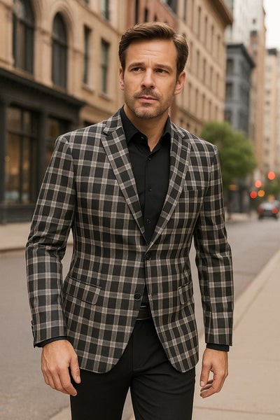 Mens Black and White Plaid Blazer – Modern Fit Checkered Windowpane Pattern Business Sport Coat 6   - from alligatorwarehouse.com