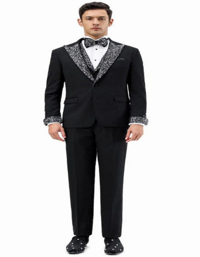 Black and White Prom Tuxedo - Perfect Wedding Suit Vested rhinestone Lapelled 3   - from alligatorwarehouse.com