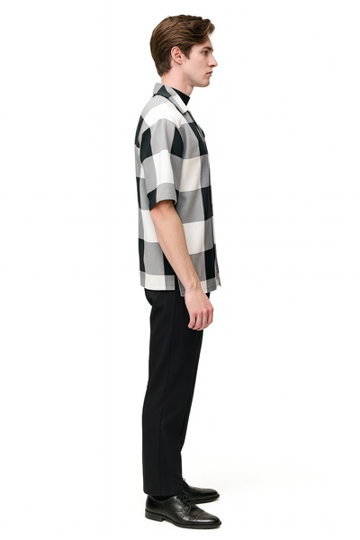 Mens Black and White Checkered Short Sleeve Shirt Set – Casual Two-Piece Summer Outfit 2   - from alligatorwarehouse.com