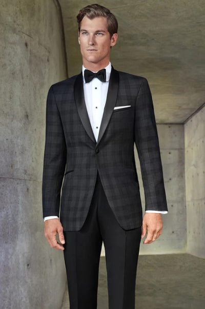 Mens Black Plaid Tuxedo Jacket Slim Fit Black with Grey Plaid Pattern Tuxedo 1   - from alligatorwarehouse.com