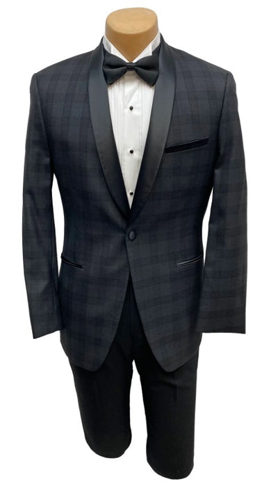 Mens Black Plaid Tuxedo Jacket Slim Fit Black with Grey Plaid Pattern Tuxedo 2   - from alligatorwarehouse.com