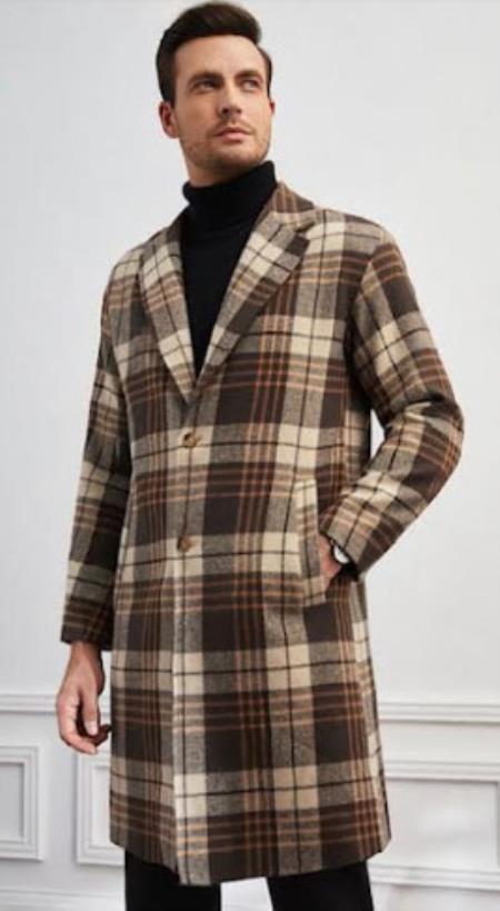 Mens Plaid Overcoat - Peacoat - Plaid Multi-color Topcoats