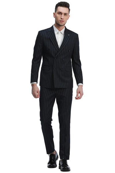 Men's Slim Fit Double Breasted Bold Gangster Pinstripe Suit In Black 2 WZ-4288  - from alligatorwarehouse.com