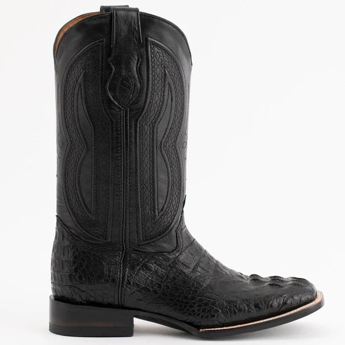 Ferinni Boot - Mens Dress Cowboy Boot  - Ferrini Men's Dakota Hornback Caiman Western Boots - Square Toe Handcrafted Black  in Black