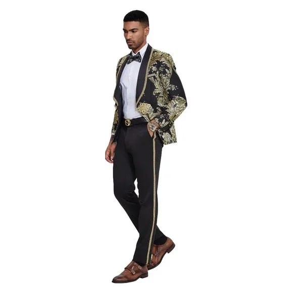 2026 Prom Special Black Paisley 2pc Mens Suit by Tazzio