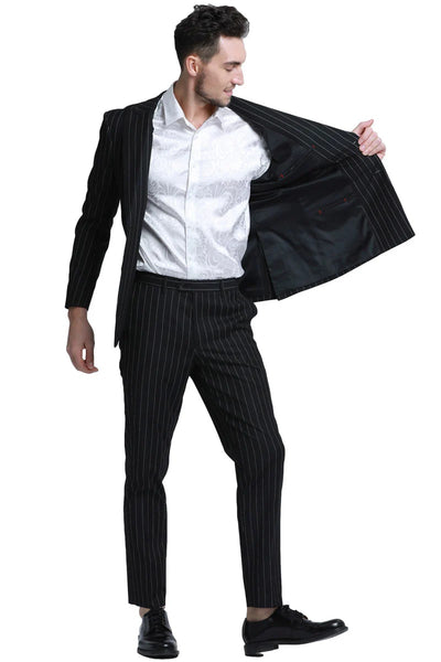 Men's Slim Fit Double Breasted Bold Gangster Pinstripe Suit In Black 3 WZ-4288  - from alligatorwarehouse.com