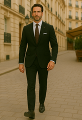 Wool Suit - Italian Made Business Suit by Statement Men's 2 Piece 100% Wool Modern Fit Suit - Subtle Windowpane