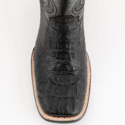 Ferinni Boot - Mens Dress Cowboy Boot  - Ferrini Men's Dakota Hornback Caiman Western Boots - Square Toe Handcrafted Black  in Black 2 10493-04-080-D  - from alligatorwarehouse.com