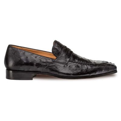 Mezlan Lisbon Black Genuine Ostrich Men’s Classic Slip On 1   - from alligatorwarehouse.com