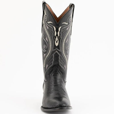 Ferinni Boot - Mens Dress Cowboy Boot  - Ferrini Men's Taylor Lizard Round Toe Handcrafted - Black in  Black 3 11111-04-080-D  - from alligatorwarehouse.com