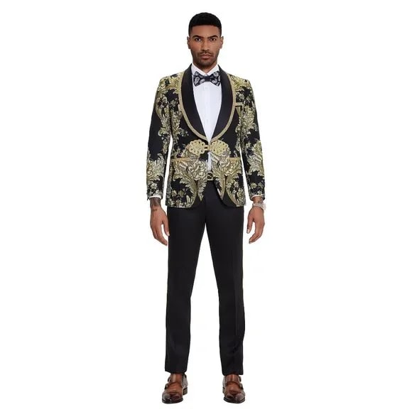 2026 Prom Special Black Paisley 2pc Mens Suit by Tazzio