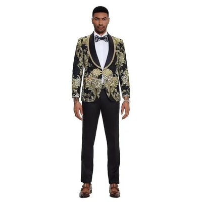 2024 Prom Special Black Paisley 2pc Mens Suit by Tazzio 4   - from alligatorwarehouse.com