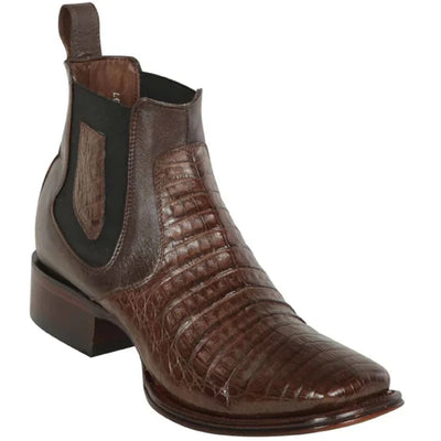 Los Altos Boots - Mens Dress Cowboy Boot - Low Priced Short Square Toe Caiman Boots Brown- in Brown 1   - from alligatorwarehouse.com
