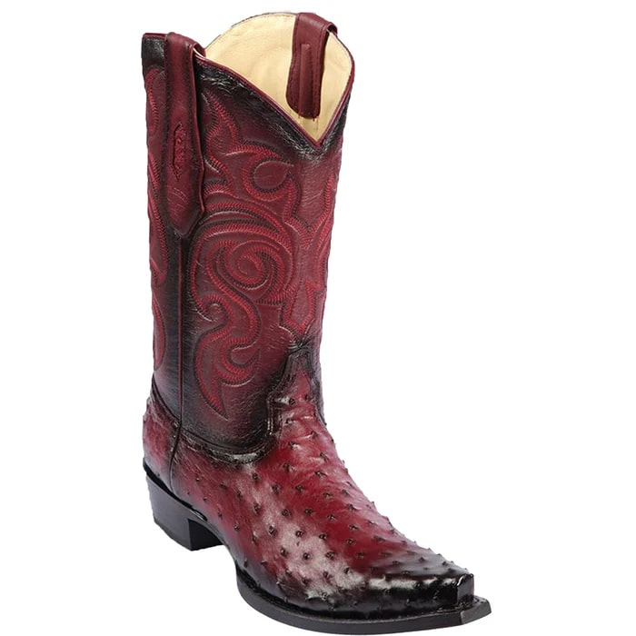 Los Altos Boots - Mens Dress Cowboy Boot - Low Priced  Mens Square Toe Smooth Ostrich Boots Black Cherry- in Black Cherry