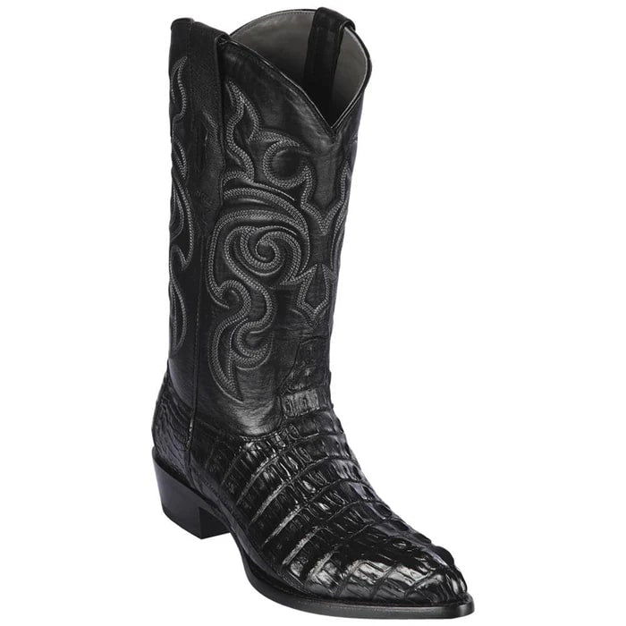 Los Altos Boots - Mens Dress Cowboy Boot - Low Priced Black Caiman Tail Cowboy Boots- in   Black