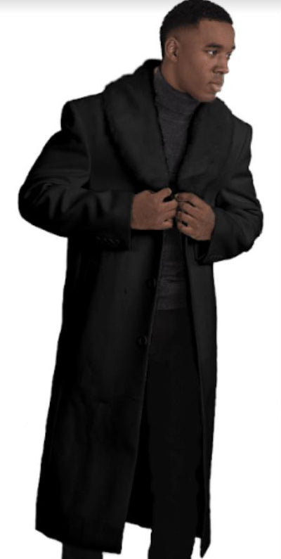 Mens Overcoat With Fur Collar - Black Topcoat 1   - from alligatorwarehouse.com