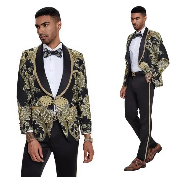 2024 Prom Special Black Paisley 2pc Mens Suit by Tazzio