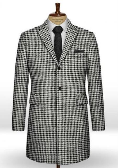 Houndstooth Overcoat - Houndstooth Topcoat - Houndstooth Checker Car Coat Black