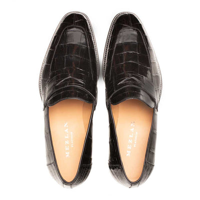 Men's Black Piccolo Genuine American Alligator Penny Loafer By Mezlan Made In Spain Brand 4   - from alligatorwarehouse.com