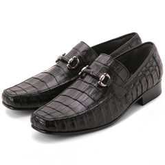 Los Altos Black Genuine Caiman Crocodile Belly Slip-On Loafers