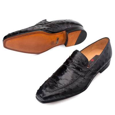 Lisbon Black Genuine Ostrich Men’s Classic Slip On By Mezlan Made in Spain Brand 3   - from alligatorwarehouse.com