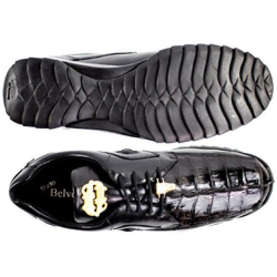 Belvedere Vasco  Black Genuine Hornback Crocodile  Soft Calf Casual Sneakers with Eyes 2 MEN 336122 BLACK-M-08  - from alligatorwarehouse.com