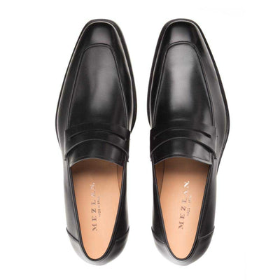 Black Burnished Calfskin Penny Loafer By Mezlan Made In Spain Brand 3   - from alligatorwarehouse.com